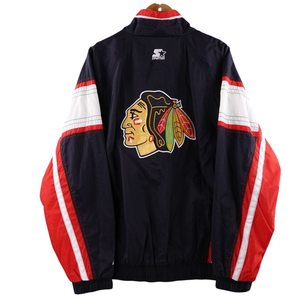 Vintage Starter Chicago Blackhawks NHL Windbreaker Jacket Men XL Black Red White